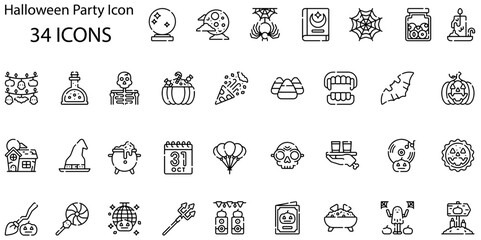 Set of halloween party icons. Line art style icons bundle. vector illustration
