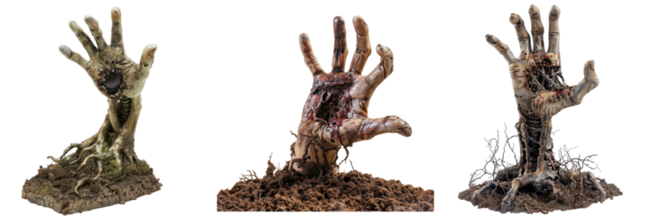 set of zombie hand emerging from the ground isolated on transparent background