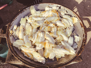 Fried squids in batter. Close-up