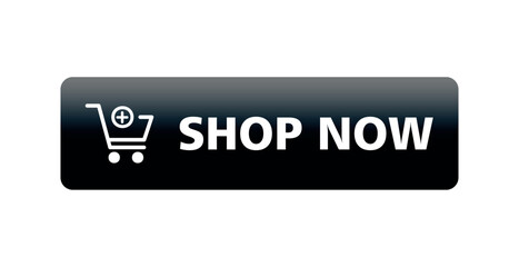 Shop Now Button with Cart Icon - Vector Illustration Isolated on White Background