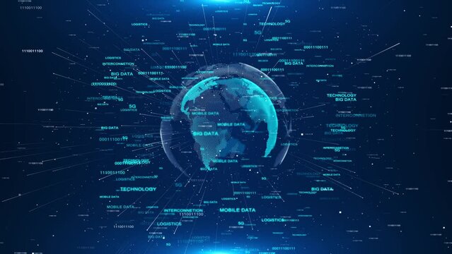 Futuristic Globe connection network Digital data mining machine learning technology brain. Science artificial intelligence, innovation, AI, Cyber space virtual world security metaverse internet data