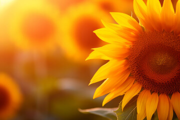 close up view of sunflower flowers at the evening field