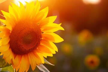 Fototapeta premium close up view of sunflower flowers at the evening field