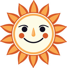 Smiling simple cartoon sun. Cute cartoon decorative sun smiling, simple illustration.