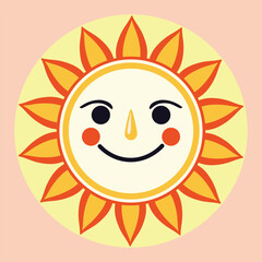 Smiling simple cartoon sun. Cute cartoon decorative sun smiling, simple illustration.
