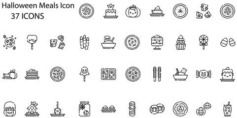 Set of halloween meals icons. Line art style icons bundle. vector illustration
