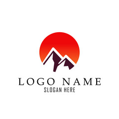 sunset logo with mountain in a circle logo suitable for company, shop and business