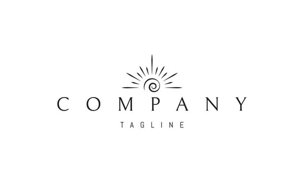 A vector logo with an abstract image of a seashell in the form of a shining sun.