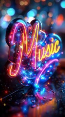 logo of the glowing word MUSIC