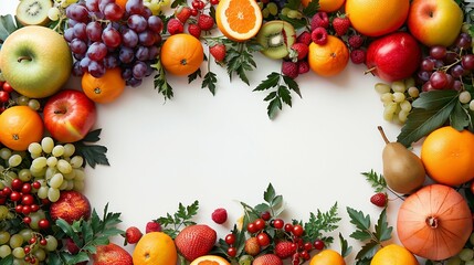 Colorful Assortment of Organic Fresh Fruits and Vegetables on White Background - Close-Up of Healthy Produce Display for Nutritional and Dietary Concepts