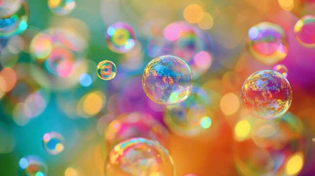 In the defocused background of Childrens Wonderland bursts of rainbowcolored bubbles float amidst a backdrop of lively shapes and patterns inviting little ones to join in on the joyful .