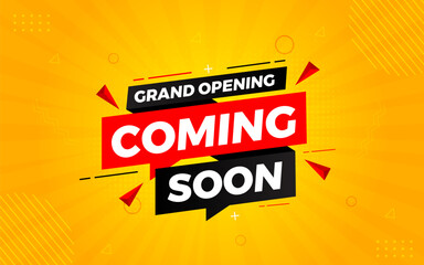 Coming Soon Sale Banner vector template. Grand Opening vector graphic element. Super shop label Promo design. Product opening festival background collection.