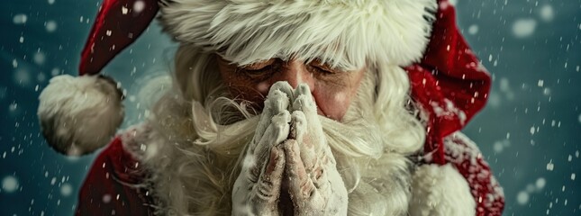 Santa Claus praying to God