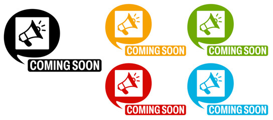 set coming soon icon. megaphone reminder sign design vector illustration