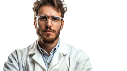 portrait of a male scientist isolated on transparent background, scientist cut out