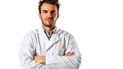 portrait of a male scientist isolated on transparent background, scientist cut out 