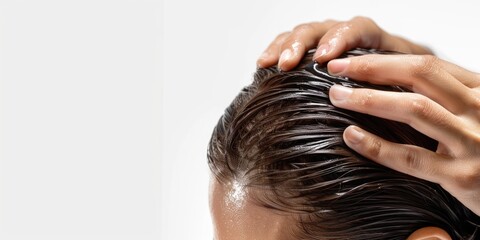Naklejka premium Close-Up of Person Applying Hair Treatment for Healthy Scalp