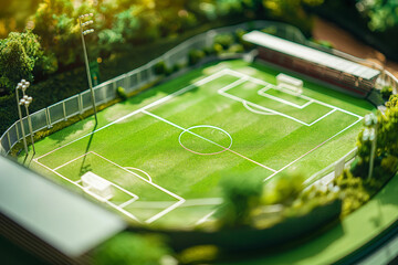 ミニチュアサッカー場模型：詳細に再現されたスタジアム/Miniature Soccer Field Model: Detailed Stadium Recreation/Miniatur-Fu&szlig;ballfeldmodell: Detaillierte Stadionnachbildung