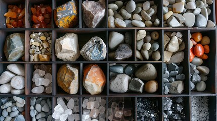 Panoramic top view of the gemstone storage box, gemstone collection