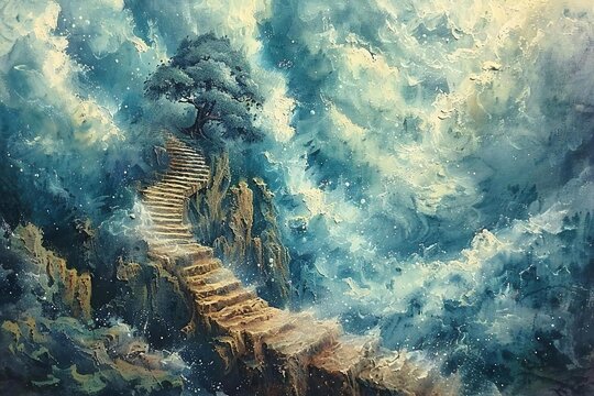 depiction of Jacob's dream with a ladder connecting heaven and earth, showcasing the relationship between God and humanity.