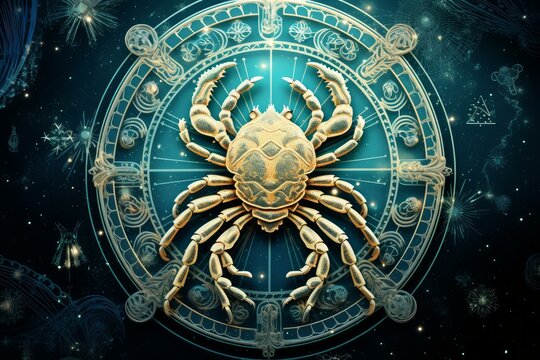 Intricate illustration of the cancer zodiac sign with a cosmic background