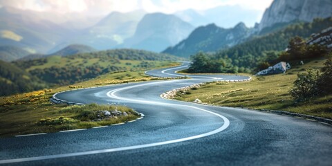A Winding Road Through Misty Mountainside Meadows