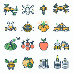 Fototapeta premium Agritech and Sustainable Farming Icons Agri-tech tools (drone, smart irrigation, sensor) Sustainable farming -2