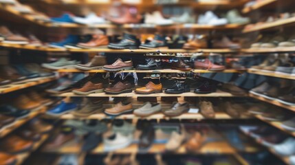 Blurred second hand shelves with footwear