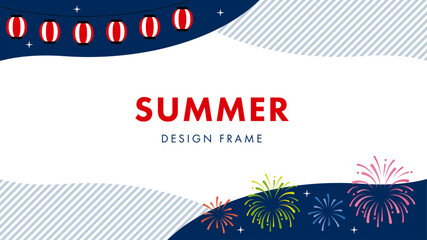 夏祭りフレーム　提灯と花火 © suorun