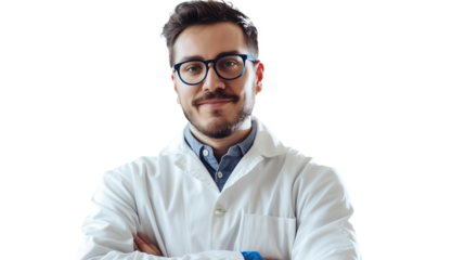 portrait of a male scientist isolated on transparent background, scientist cut out 