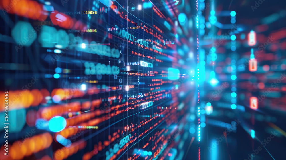 Canvas Prints tunnel of cyber data in abstract digital space, fast lights and code as dark information background.
