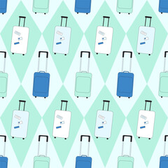 Travel seamless pattern. Luggage endless repeatable background. Vector outline flat illustration.