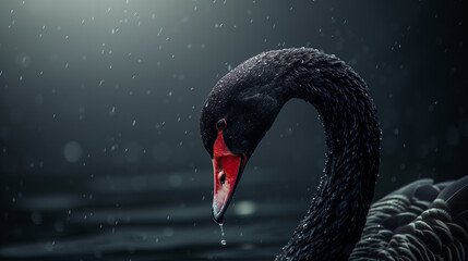 Fototapeta premium Graceful black swan on the water, beautiful lighting.