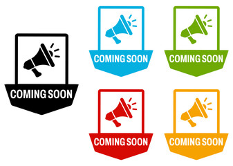 set trendy colorful coming soon labels icon. coming soon sign social media template design vector illustration