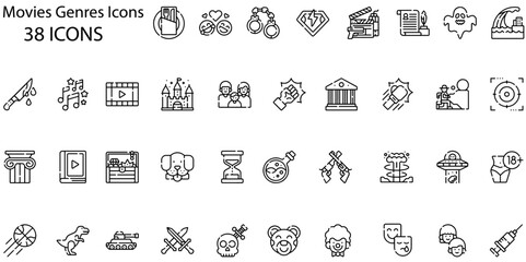Set of movies genres icons. Line art style icons bundle. vector illustration
