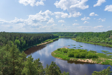 Obraz premium view of the Daugava river with the island from above