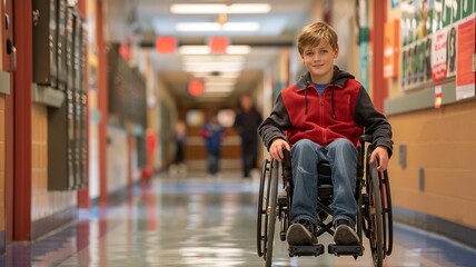 Experience the power of inclusivity as a young boy in a wheelchair actively participates in a group activity in the classroom, fostering a sense of unity, diversity