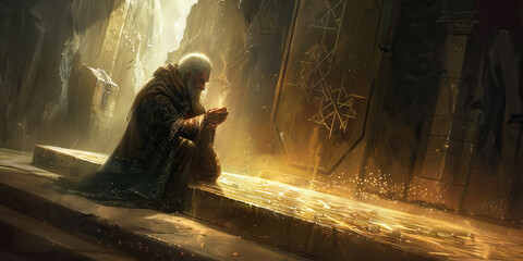 Mystical Inscriptions: The Wizard's Art of Rune-Making - An image depicting a wizard in a mystical setting, concentrating deeply as they inscribe intricate runes onto a surface, showcasing the ancient