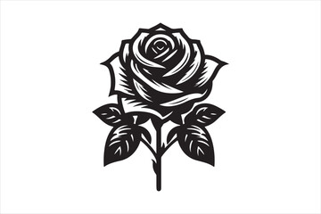 Rose silhouettes vector illustration. Black buds and stems 