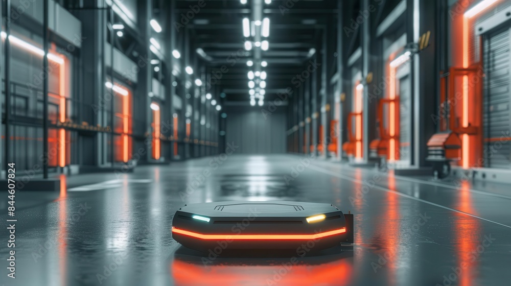 Poster futuristic agv robot in modern warehouse efficient logistics automation 3d render