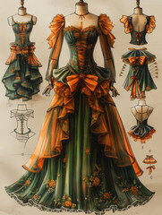Vintage retro dress design illustration