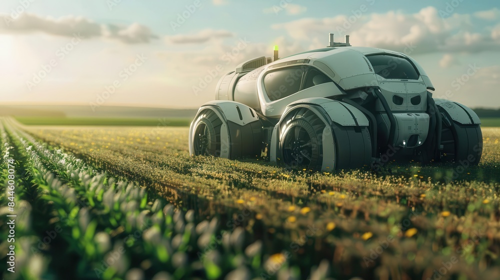 Aufkleber futuristic robotic agriculture concept with automated machines in field ai generated artwork