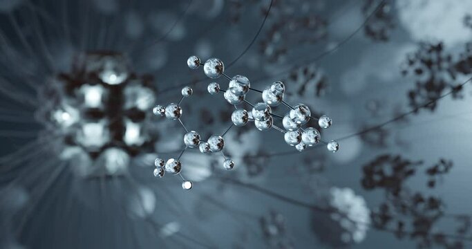 Bufotenin rotating 3d molecule, molecular structure of alkaloid, seamless video