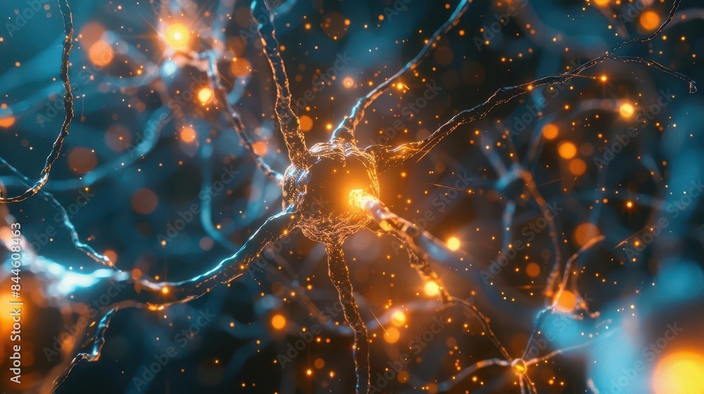 Aufkleber glowing neuron cells of human brain 3d rendering of nerve cell network for science and medical conce