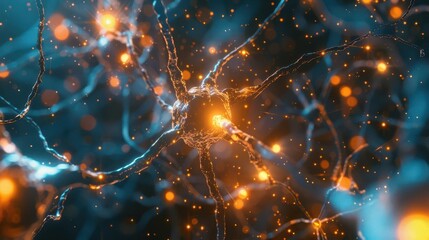 glowing neuron cells of human brain 3d rendering of nerve cell network for science and medical concept