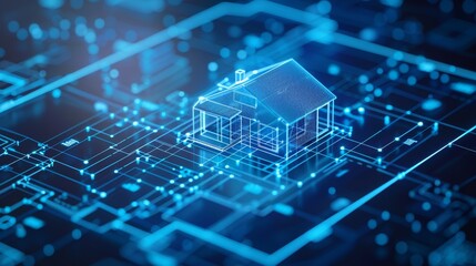 Innovative Real Estate Technology - Closeup of Digital Home Blueprint on Tablet with Blurred Background for Text