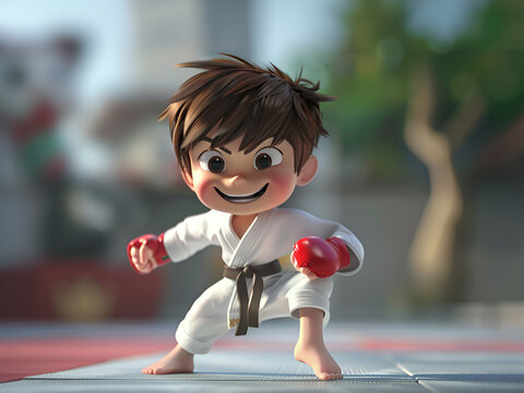Karate martial arts tae kwon do dojo clipart cartoon Boy Kick