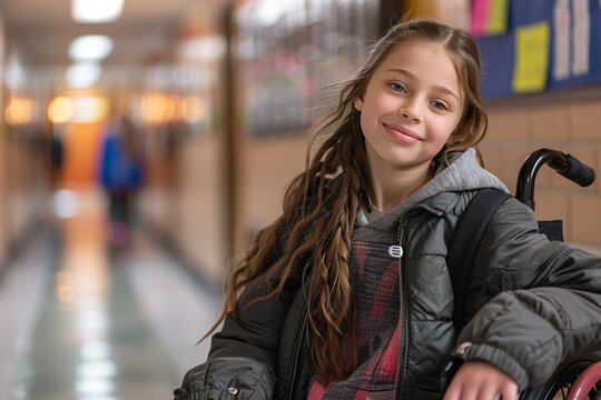 Witness the spirit of inclusivity as a young girl in a wheelchair actively participates in a group activity in the classroom, fostering connection, diversity