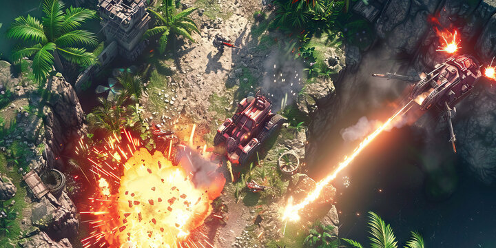 Gaming Rewind: Revisiting the Golden Age of Combat Systems - A graphic representation of a player controlling a character in a top-down action game, showcasing the strategic depth and addictive