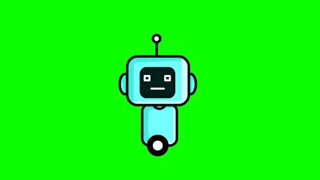 Animation of a small robot in cartoon style on a green background, art, animated.